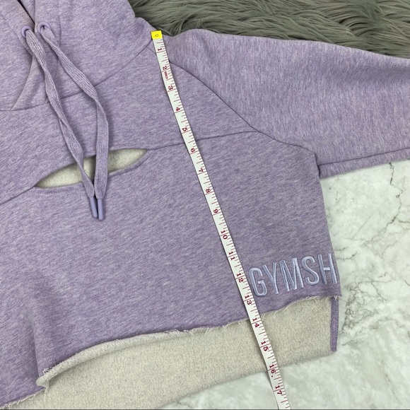 RARE Gymshark Cropped Raw Edge Hoodie Lilac Marl S - Picture 7 of 10